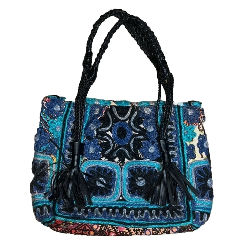 Anthropologie ibBan Dalasa Tote Boho Fringe Embroidered Patchwork Shoulder‎ Bag